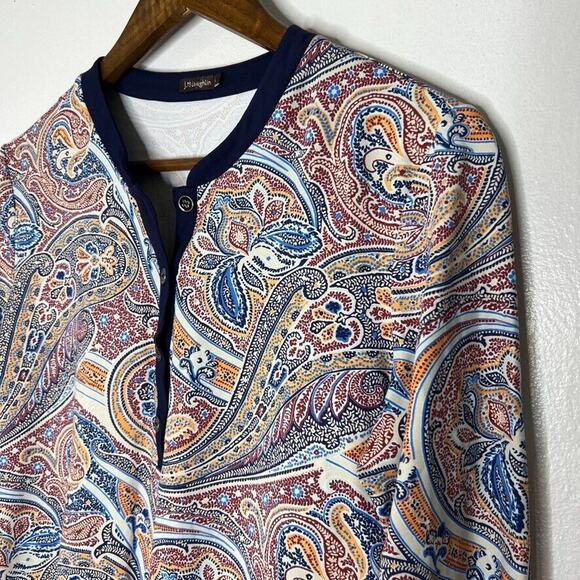 J McLaughlin Blue Paisley Stretch Half Sleeve Blouse Shirt Size Large Women’s - Picture 2 of 11